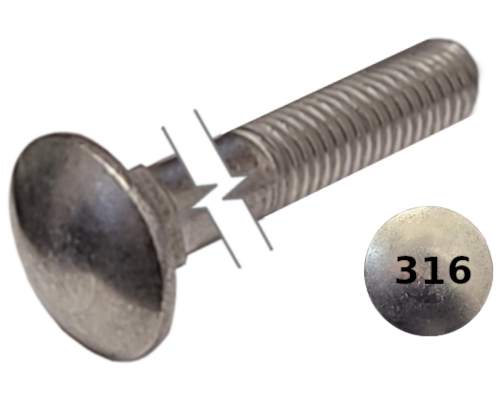 Imperial Carriage Bolt Dome Head Partial Thread 316 Stainless Steel 3/8-16 * 7-1/2"