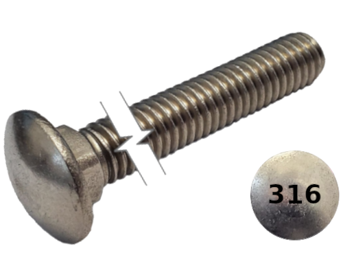 Imperial Carriage Bolt Dome Head Full Thread 316 Stainless Steel 3/8-16 * 2"