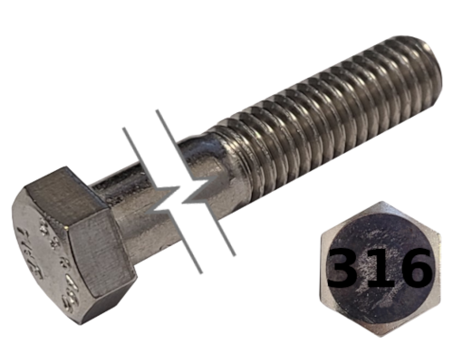 Imperial Hexagonal Bolt Partial Thread 316 Stainless Steel  1-8 * 5"