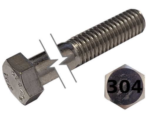 Imperial Hexagonal Bolt Fine And Partial Thread 304 Stainless Steel 1/2-20 * 5-1/2"